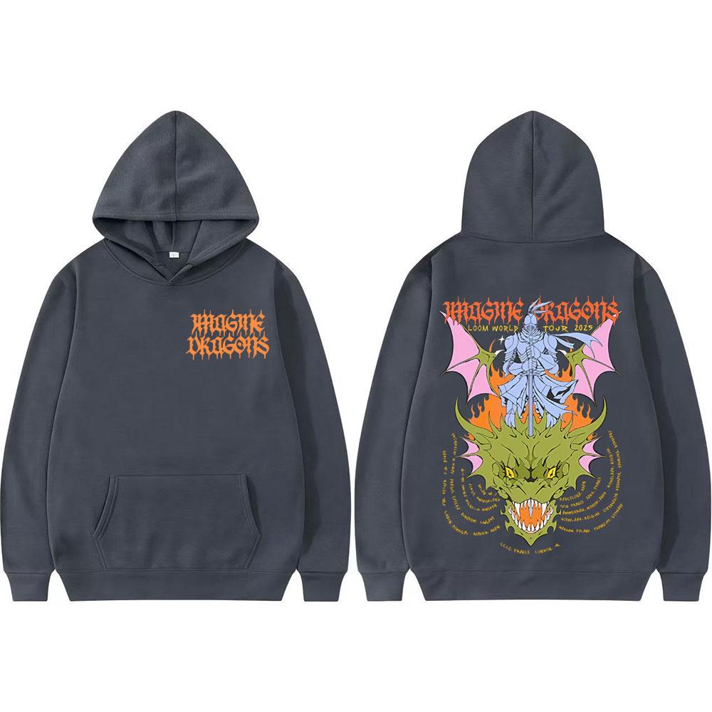 Imagine Dragons KNIGHT DRAGON World Tour Bluza z kapturem Topy Mężczyźni Kobiety Harajuku Estetyka Hip Hop Topy Bluzy Komfortowe Bluzy