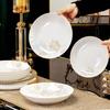 Chinese-Style Ceramic Bone China Bowl Set: Large Soup & Noodle, Rice Bowls, Plates, and Hat Bowl.