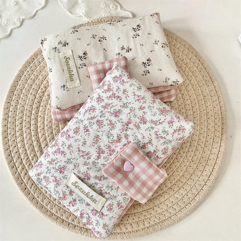 Sweet A6 Handmade Floral Print Jacket Book Cover Portable Ledger Notepad Diary Protective Case Book Storage Hanging Decoration