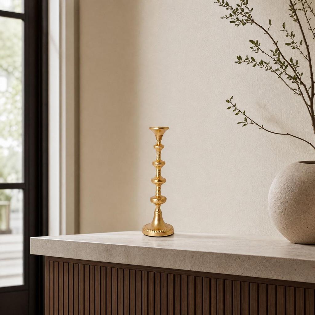 Metal Candle Holder Burnished Finish for Dining Table Centerpiece