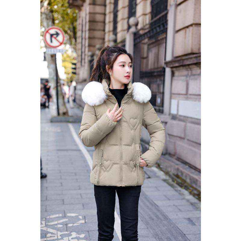 New big fur collar short slim and thin cotton-padded coat women's removable hat student jacket cotton-padded jacket