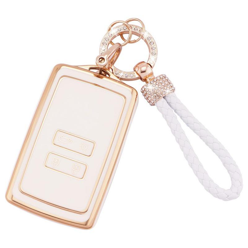 Gold-Rimmed Car Key Set with Diamond Ring Pendant Key Chain