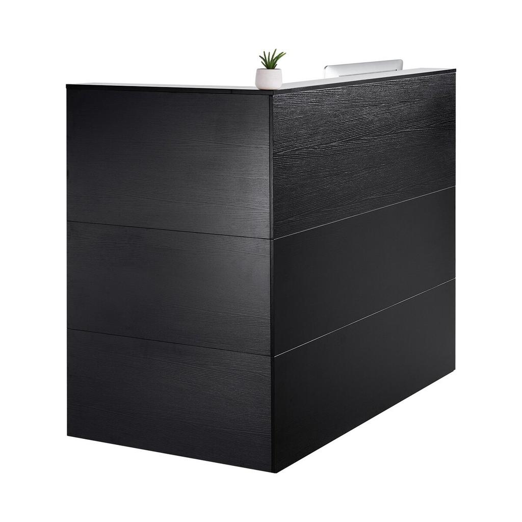 Reception Desk, 55.12 x 31.50 x 47.24 in L-Shaped Front Counter Table, Office Reception Counter with Drawer Keyboard Tray and Storage Cabinet, for