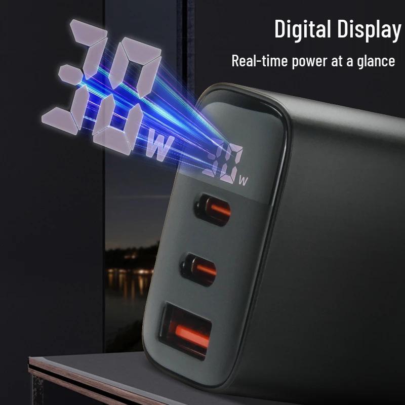 30W Triple-Port Fast Charger with Digital Display for Apple 15 Pro - Dual USB-C and USB Ports