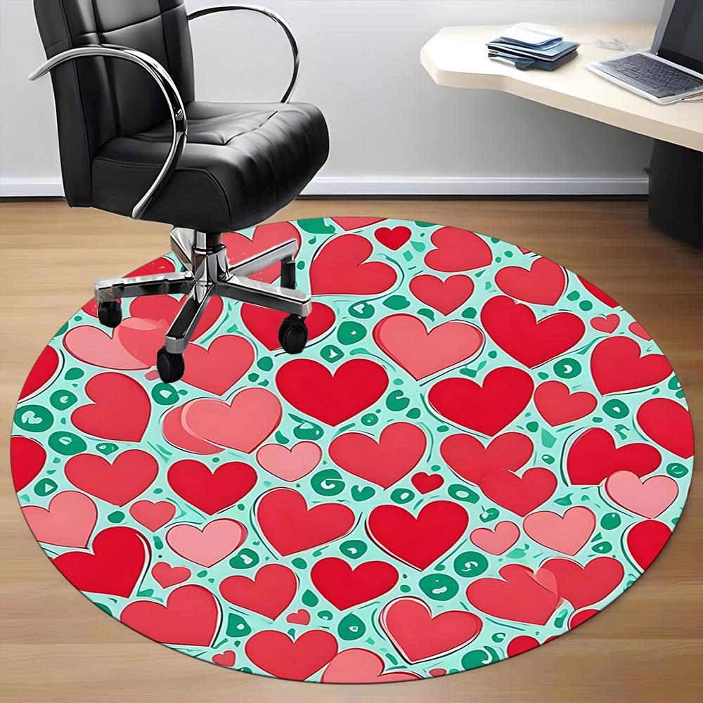 1pc Heart Pattern Office Round Rug, Non-slip, Soft and Durable Office Rug for Interior Decoration, Perfect for Office,Decoration yy260204092