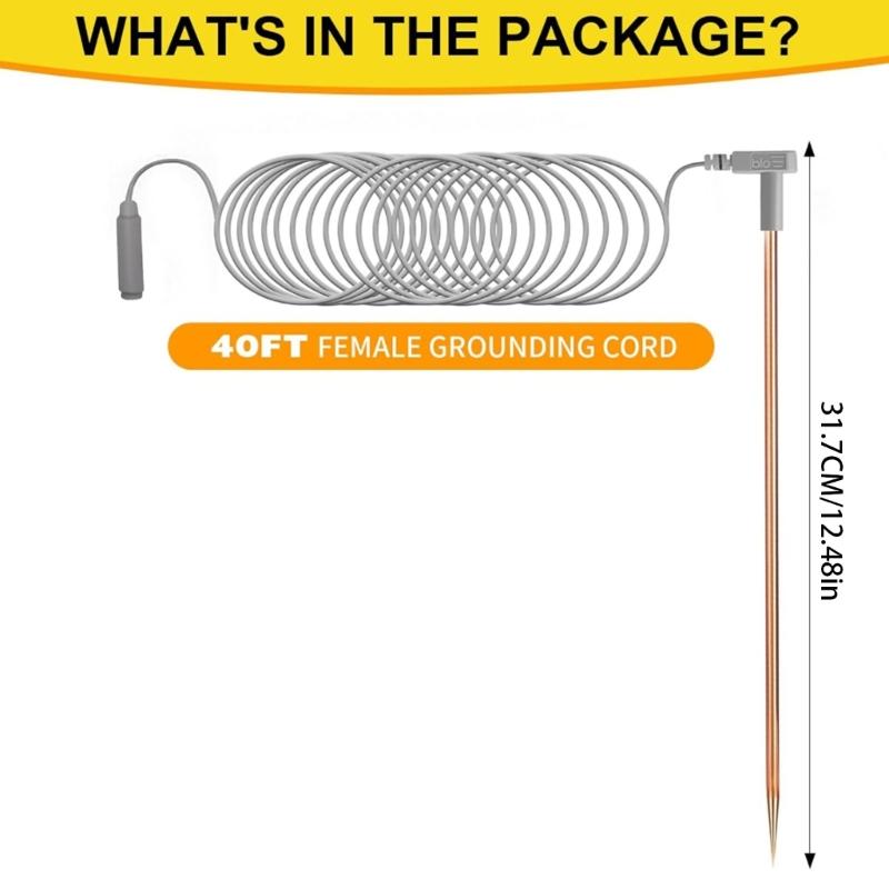 Upgrades Strong Brass Grounding Rod with 40ft Braided Cable For Deep Soil Penetration & Outdoor Camping Use