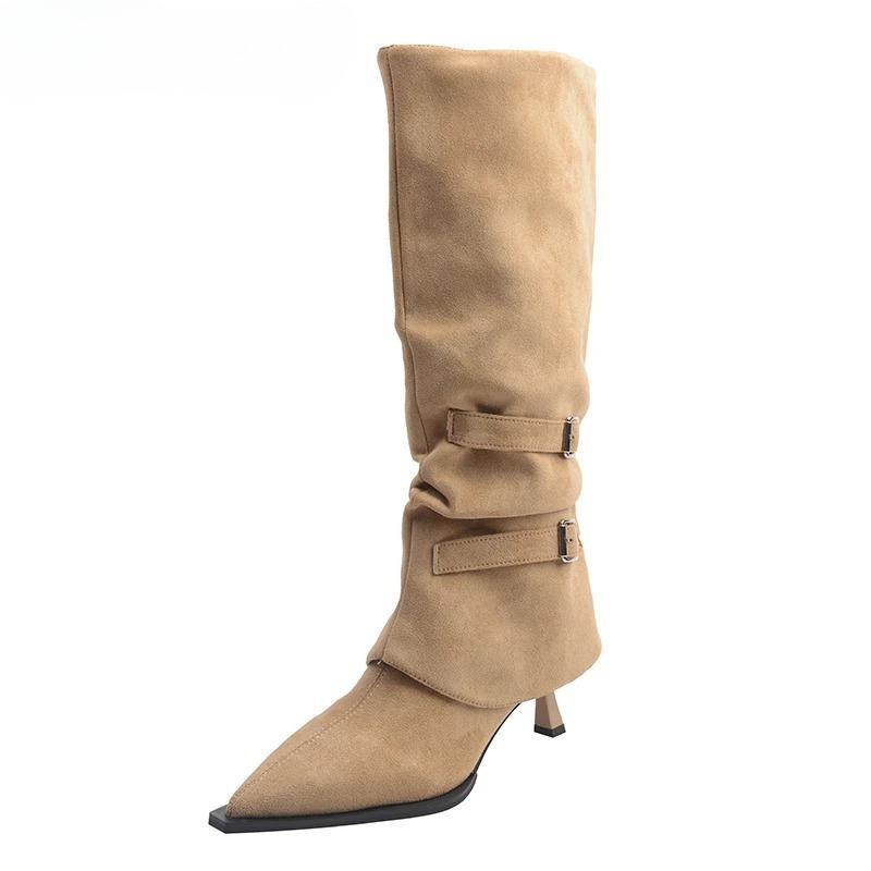 Fashion Vintage Suede Woman Knee High Boots Shoes Ladies Elegant Pointed Toe Thin Heel Long Botas Autumn Winter Removable Women's Shoes