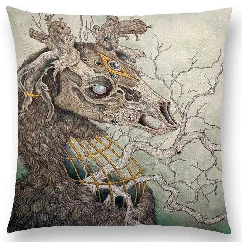 Dark Creatures Mysterious Mythical Beasts Sofa Pillow Case Cat Deer Bird Fox Tiger Snake Cushion Cover