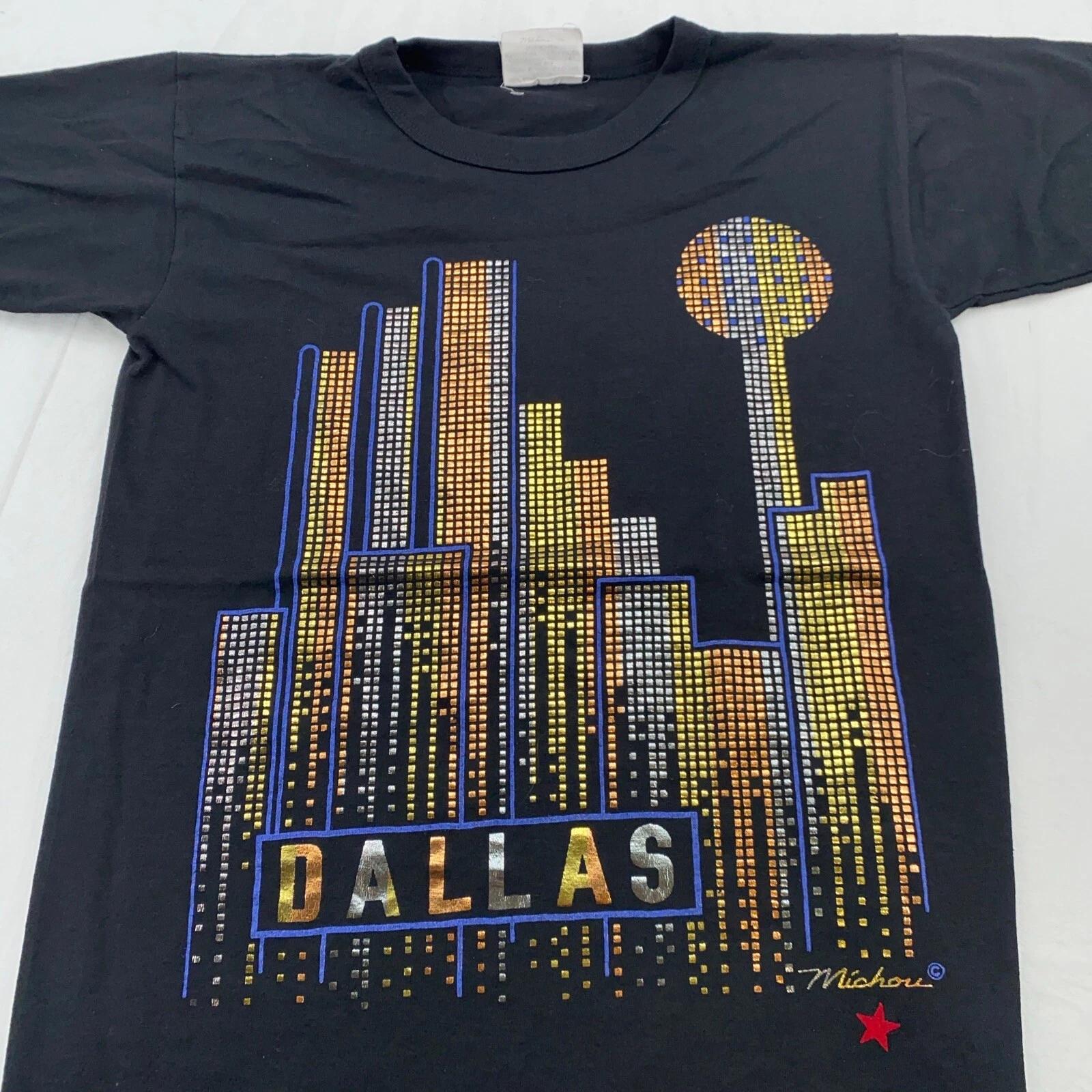 

vintage 90s DALLAS TEXAS SKYLINE METALLIC ART T-Shirt XS tourist night S