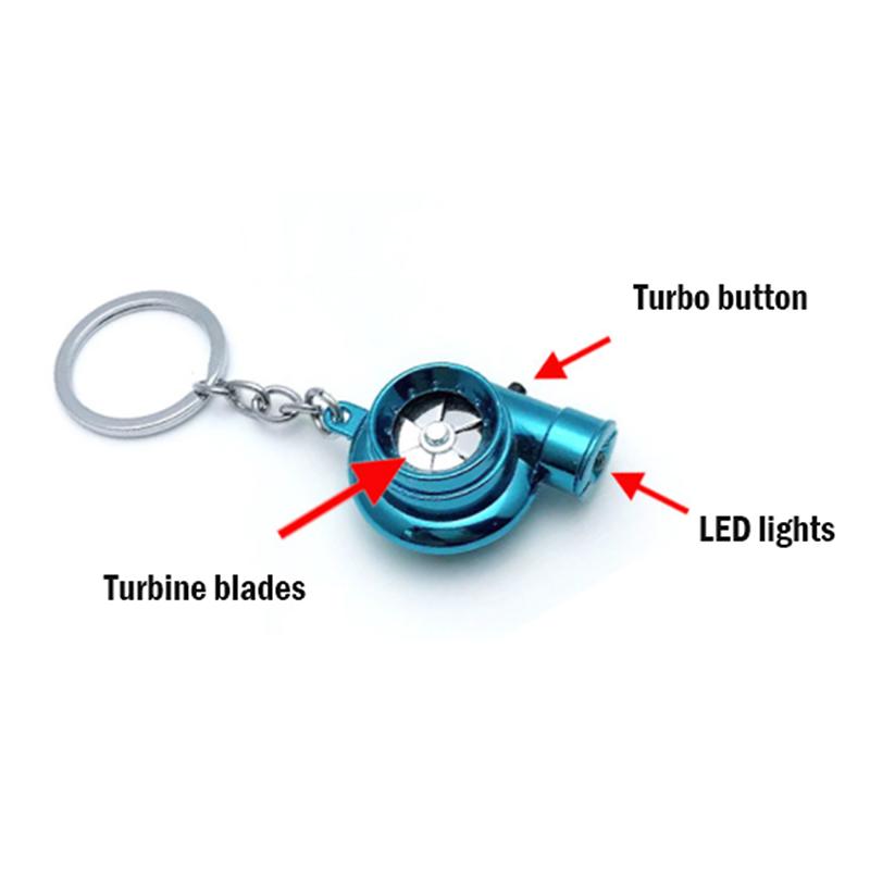 Chrome Metal Turbo Charger Keychain Keyring, No Plastic Spinning Compressor