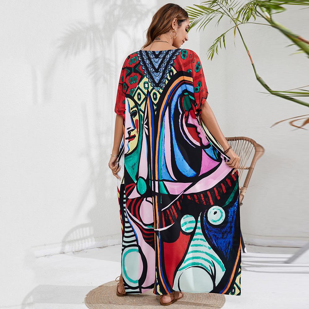 44-Farben Europäischer & Amerikanischer Druck Strandüberwurfkleid - Urlaubs-Bikini Sonnenschutz Oberbekleidung