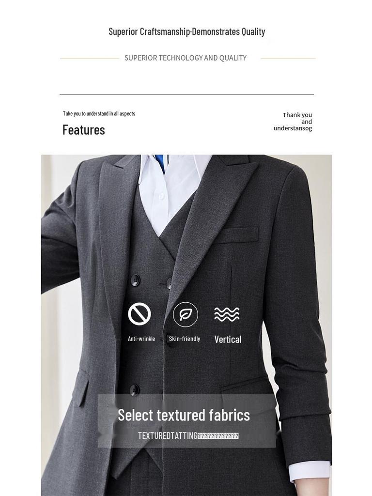 Professional Women's Autumn Suit Set - Formal Workwear for Hotel Front Desk Manager with Long-Sleeved Jacket and Pants