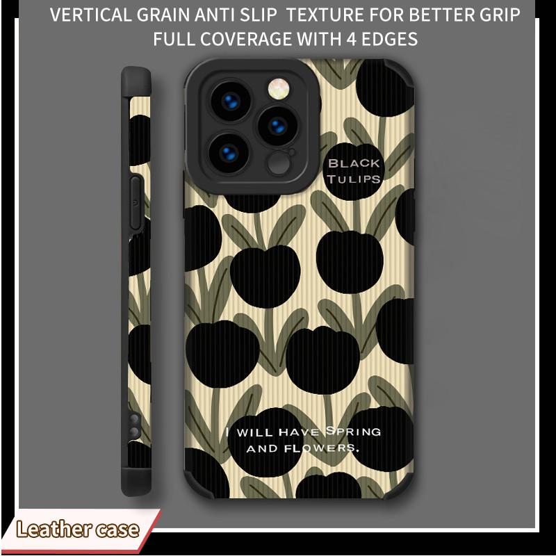 

Вертикальный кожаный чехол с цветочным рисунком и тюльпанами, мягкий силиконовый чехол для телефона, задняя крышка с объективом камеры, полная защита для iPhone iPhone 6 чёрный