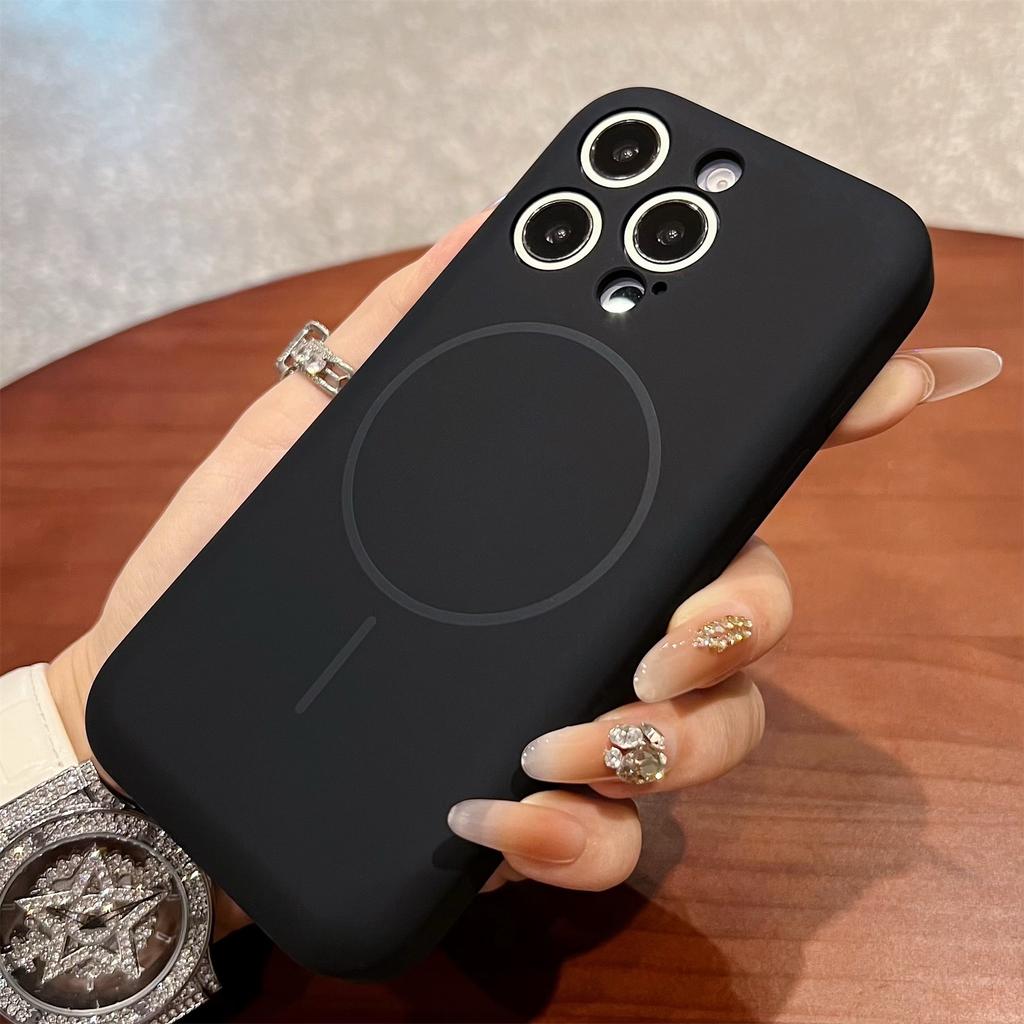 For iPhone 14 Pro Max Magnetic Case Skin Touch Liquid Silicone PC Shockproof Phone Cover