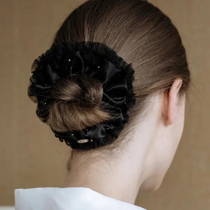 EN005 Glitter Pleated Scrunchie (Ivory, Black)