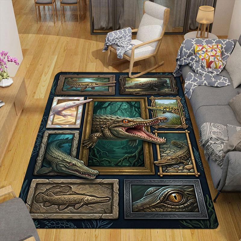 Crocodile Collection Pattern Rug Floor Mat for Living Room or Bedroom Soft and Comfortable Carpet a Gift for Birthday and Holiday.