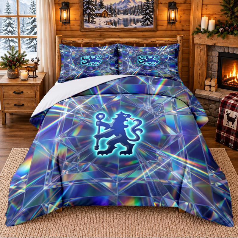 Juego de Ropa de Cama Estampado de 3 Piezas Patrón Chelsea FC Sábana Funda de Almohada Para Decoración de Dormitorio
