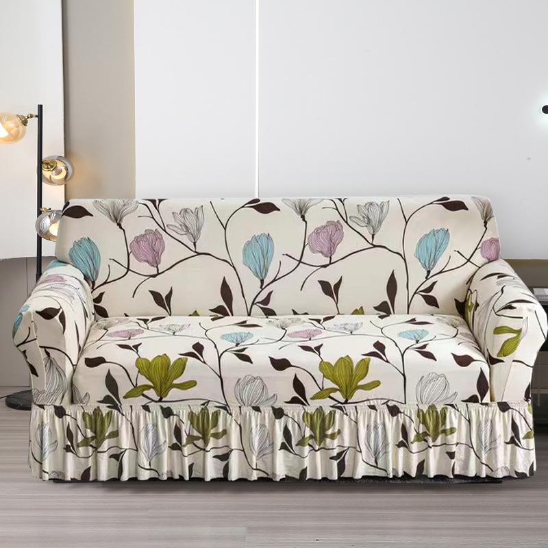 

Чехол для дивана-юбки, универсальный, на все времена года, нескользящий и пыленепроницаемый, эластичный чехол для дивана из прямой ткани с юбкой и подлокотниками 90-140