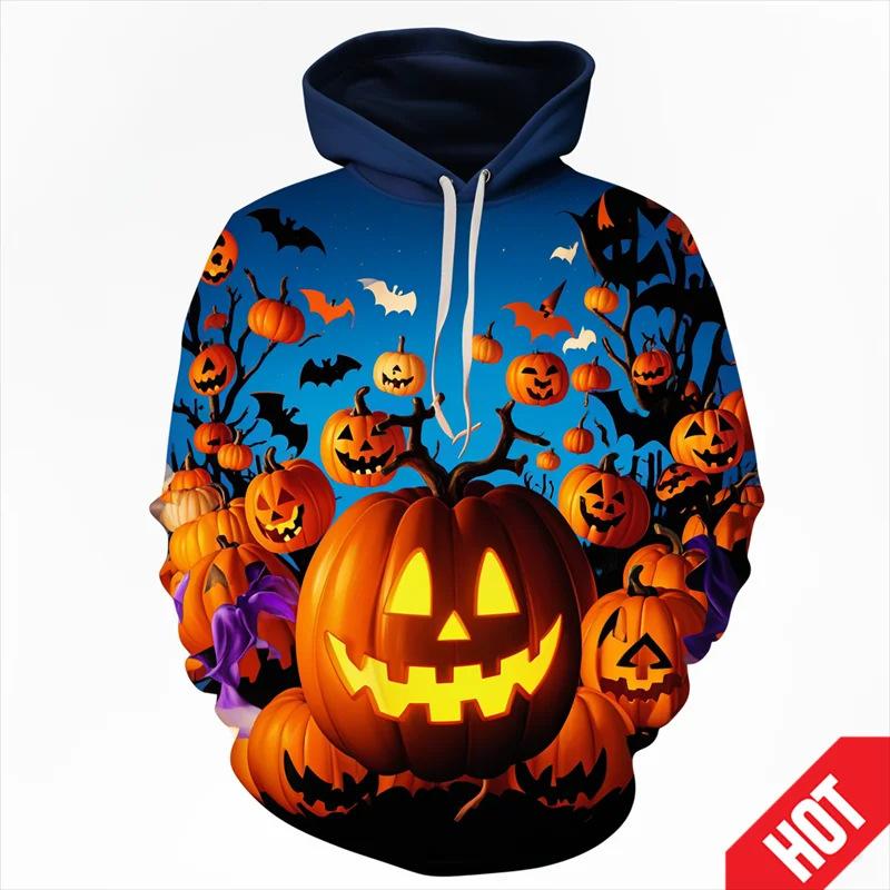 Autumn 3D Fun Pumpkin Pattern Printed Hoodies Fashionable Casual Sports Long Sleeved Men's Hooded Sweatshirts