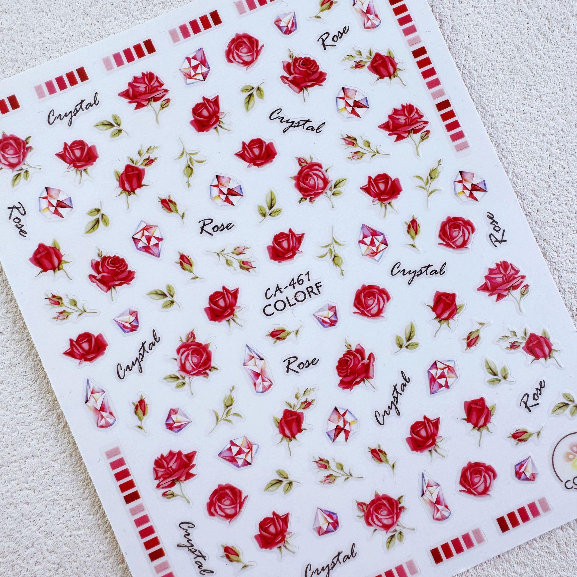 Valentine s Day Rose Floral Nail Stickers - Cross-Border E-commerce Bestseller