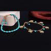 Boho Double Layers Rhinestone Flower Turquoise Foot Chain Anklet Ankle Bracelet