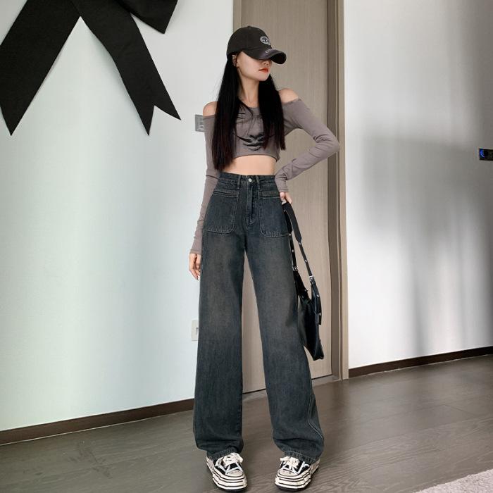 

Женские джинсы с высокой талией в стиле ретро с широкими штанинами - Осень/Зима 2023, свободный прямой крой 2XL