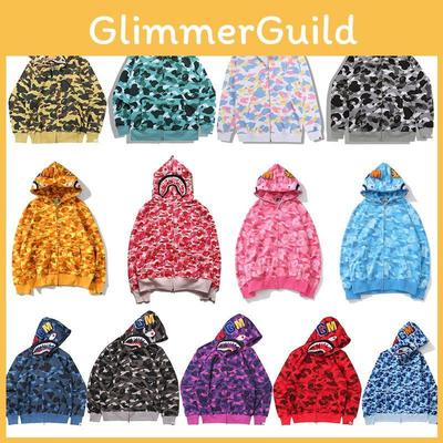 Men Bape Women Zip Up Jacket Shark Printing Hoodie Fashion Streetwear