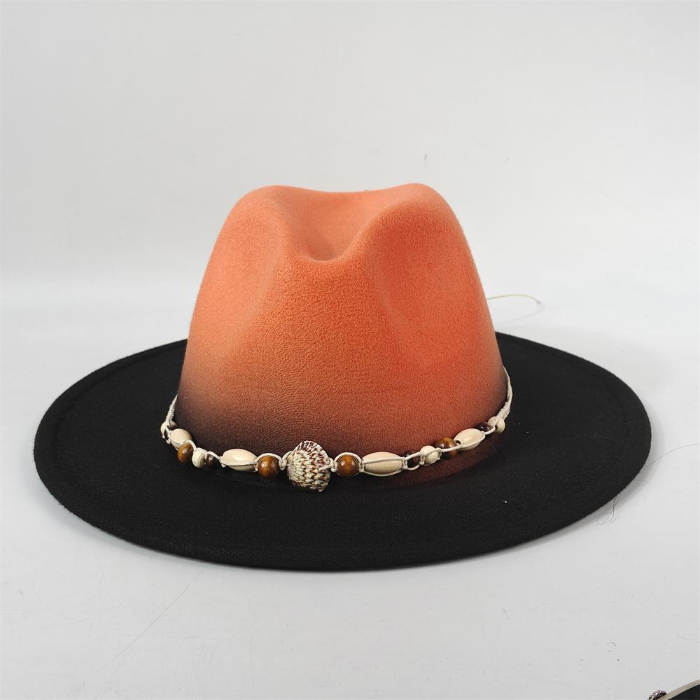 Gradient Color Fedora Wide Brim Felt Panama Hat with Belt Fedora Hat Men and Women for Painted Party Jazz Felt Hat Wholesale