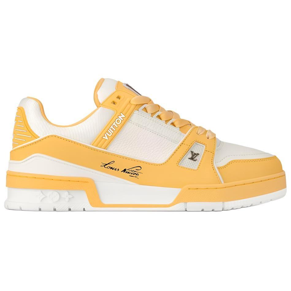 Louis Vuitton Trainer Cow Leather Low Top Skateboard Shoes Women's Yellow White 1ACX5P