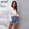Camicette e camicie da donna con scollo a V, maniche lunghe, stampa tinta unita casual alla moda