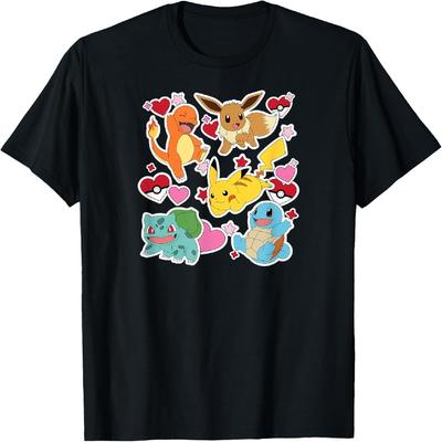 Pokémon - Eevee Pikachu Charmander Squirtle Bulbasaur Hearts T-Shirt