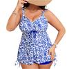 Women Tankini Swimsuit Plus Size Floral Print Two Piece Swimwear with Adjustable Straps and Ruched Top for Summer Beach Pool