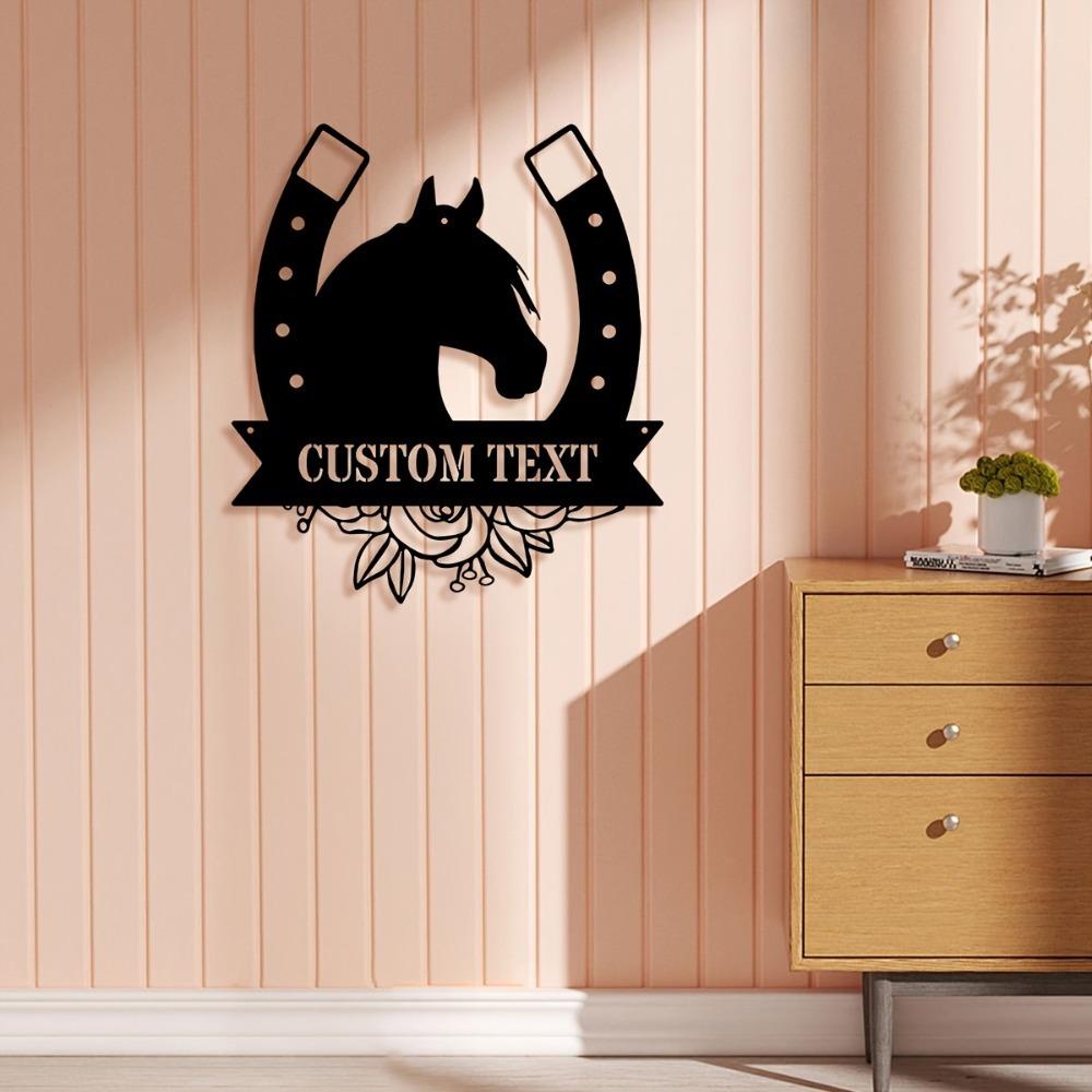 Custom Metal Wall Art Horseshoe Decor Personalized Family Name Sign Home Office Indoor Outdoor