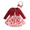 Toddler Girl Christmas Party Dress Set 3-Piece Velvet Cardigan with Headband for Holiday Photo Shoot Outfit