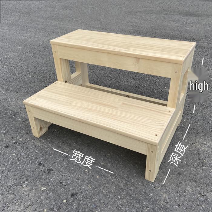 Solid Wood 2-Step Folding Ladder Stool for Household and Balcony Use