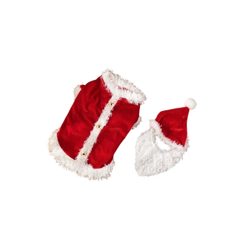 Christmas Themed Dog Clothing Velvets Plush Outfit Winter Wear With Snap Closures For Small Media Breeds