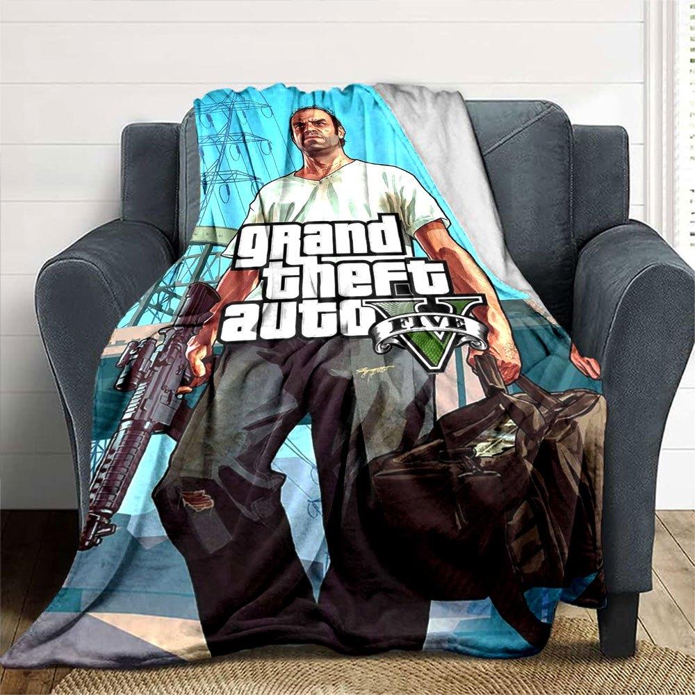 1pc Grand Theft Auto Soft Flannel Blanket with Designer Print - A Cozy Blanket for All Seasons, Perfect for the Couch, Bed, officeB80