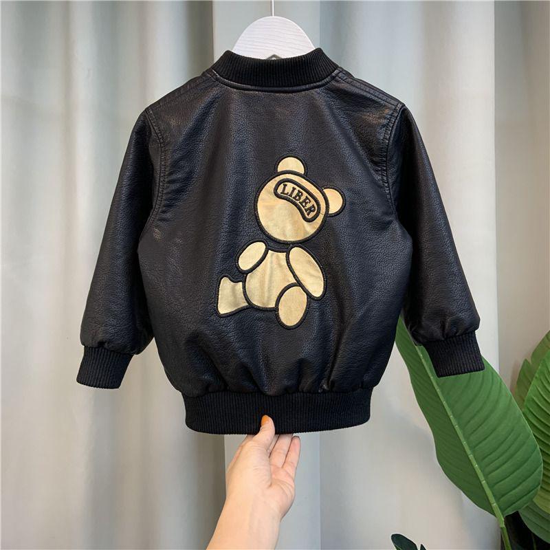 Chlapecká kožená bunda s fleecovou podšívkou, trendy a cool podzimní kabát pro malé děti (2025)