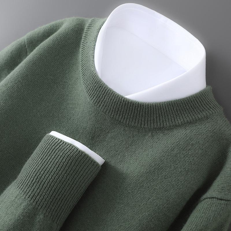 Men's 100% Australian Wool Round Neck Sweater - Casual Business Knitwear for Autumn/Winter