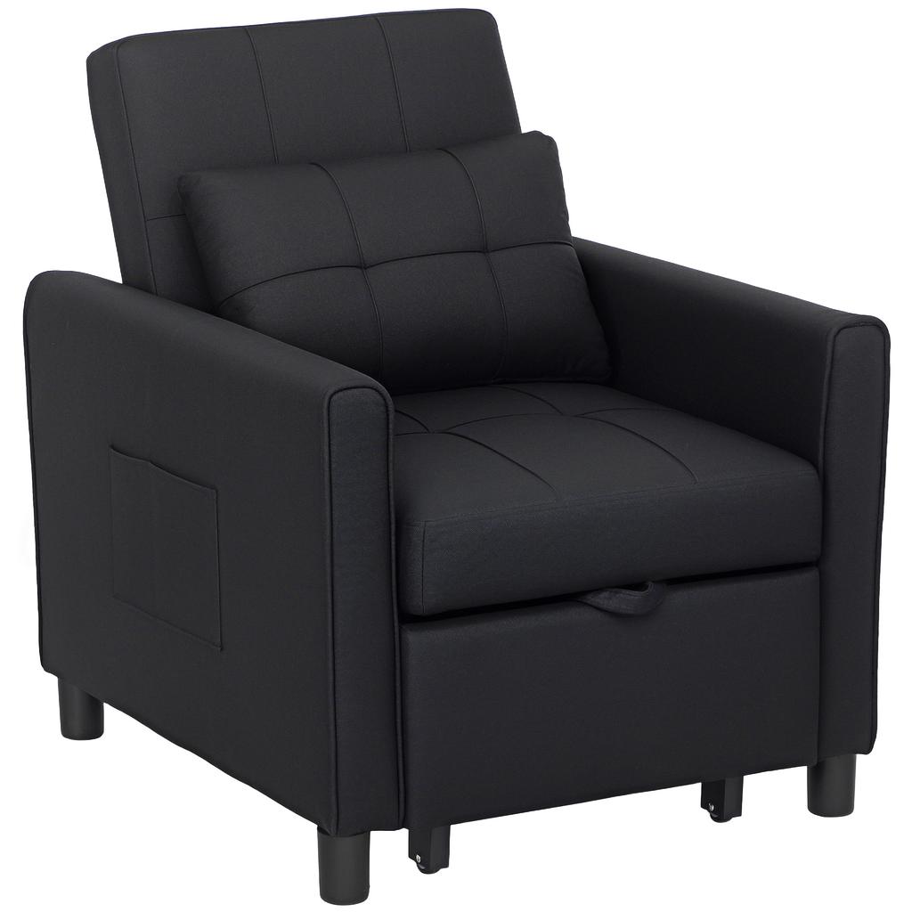Linen-Look Single Chair Bed - Black