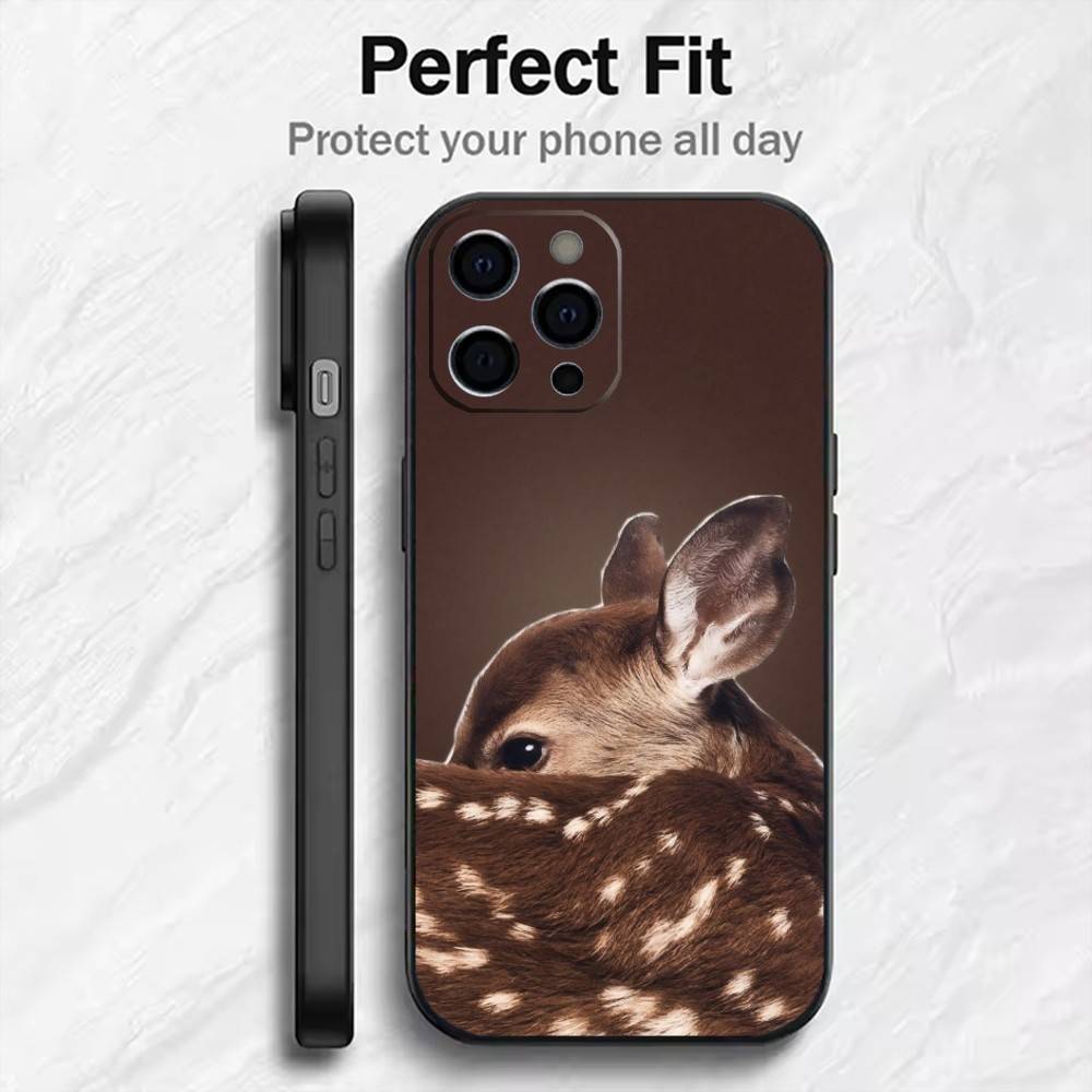 Glücklicher Hirsch Segne Dich Druck Handyhülle Für iPhone17,16,15,14,13,12 Plus,Max Weiches Silikon Schwarze Hülle