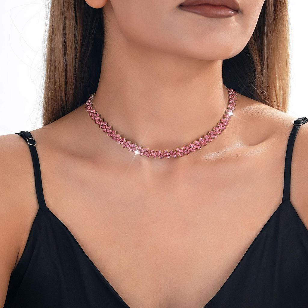 European-American Rhinestone Teardrop Necklace & Earring Set: Korean-Style Bridal Temperament Collarbone Chain Jewelry for Women