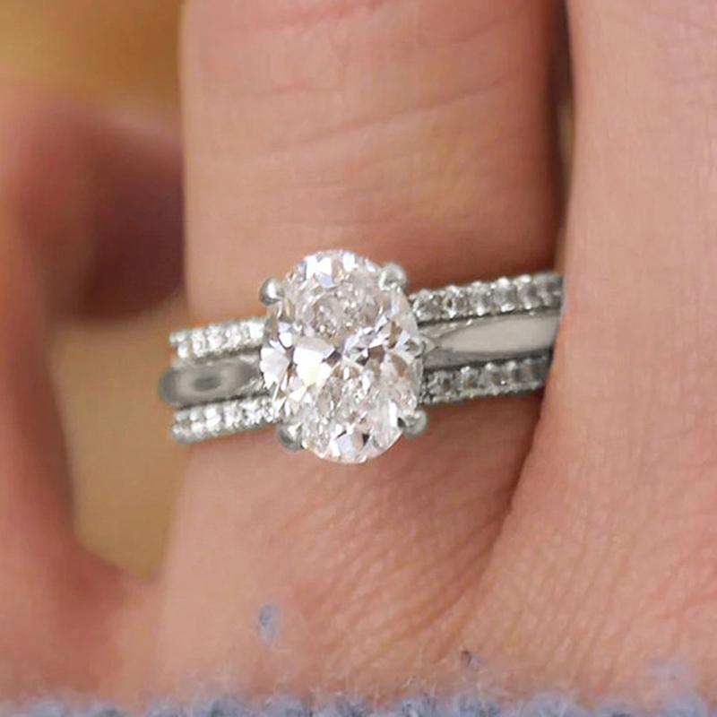3Pcs Set Oval Cubic Zirconia Rings for Women Luxury Fashion Detachable Wear Lady Jewelry Bridal Wedding Band Accessories