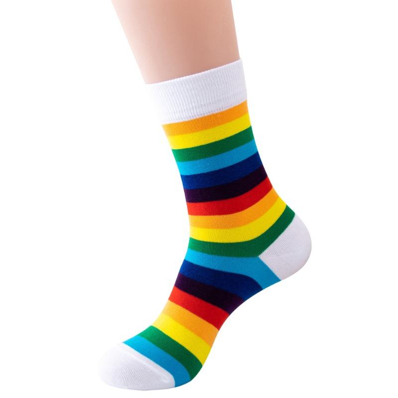 Men Spring and Autumn New Striped Rainbow Sports Cotton Long Socks