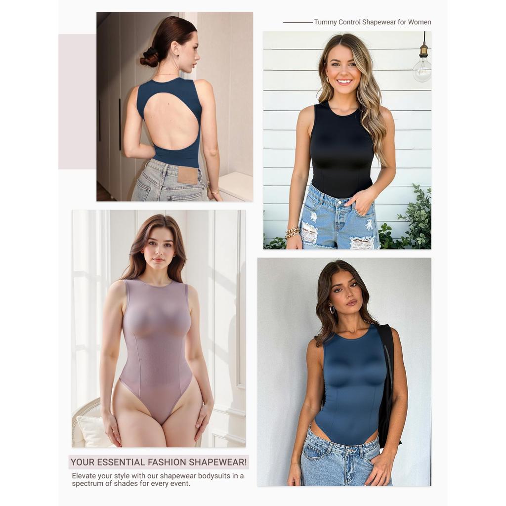 Seamless Thong Bodysuits for Women Tummy Control Shapewear One Piece Leotard Shirt Going Out Romper Tops Waist Trainer Slimming Body Shaper