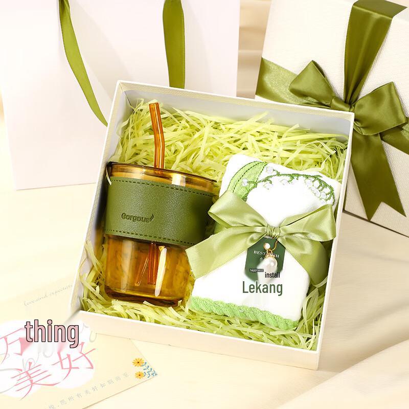 Bamboo Knot Glass Cup & Towel Gift Set