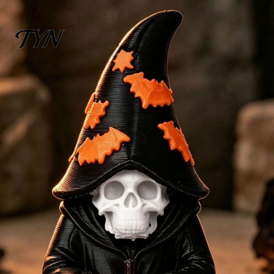 Collector Halloween Items Skeleton Wizard Figurine, 3D Printed Gothic Statue with Figurine Pumpkin& Bat Hat, Bookshelf And Tabletop Indoor Outdoor