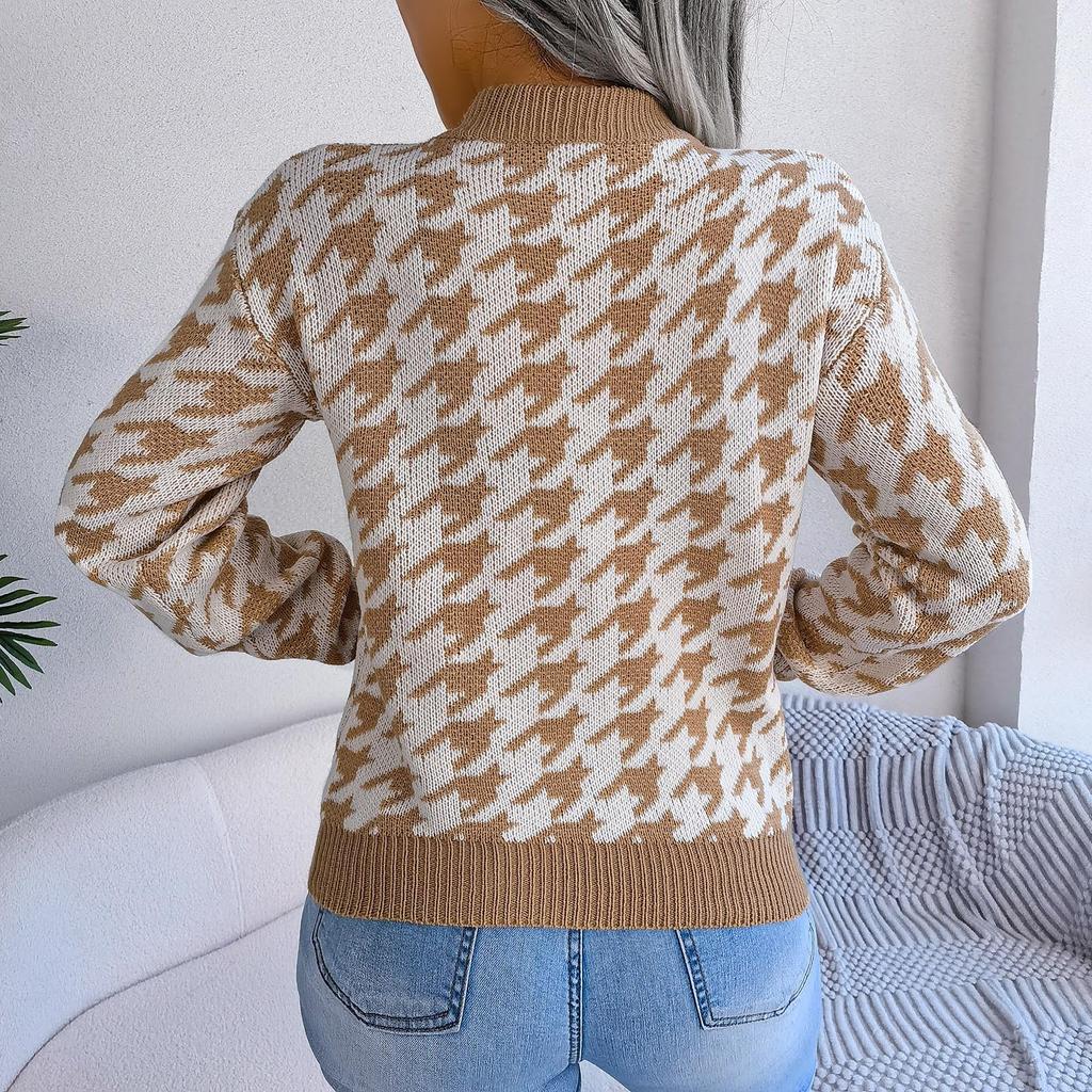 Women's Autumn/winter Fashion Casual Plaid Long Sleeve Turtleneck Pullover Knit Sweater