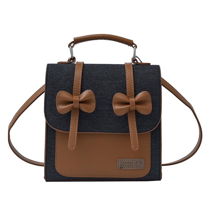 

Новый модный рюкзак с бантом, многофункциональный однотонный маленький рюкзак, лоскутная наплечная сумка чёрный