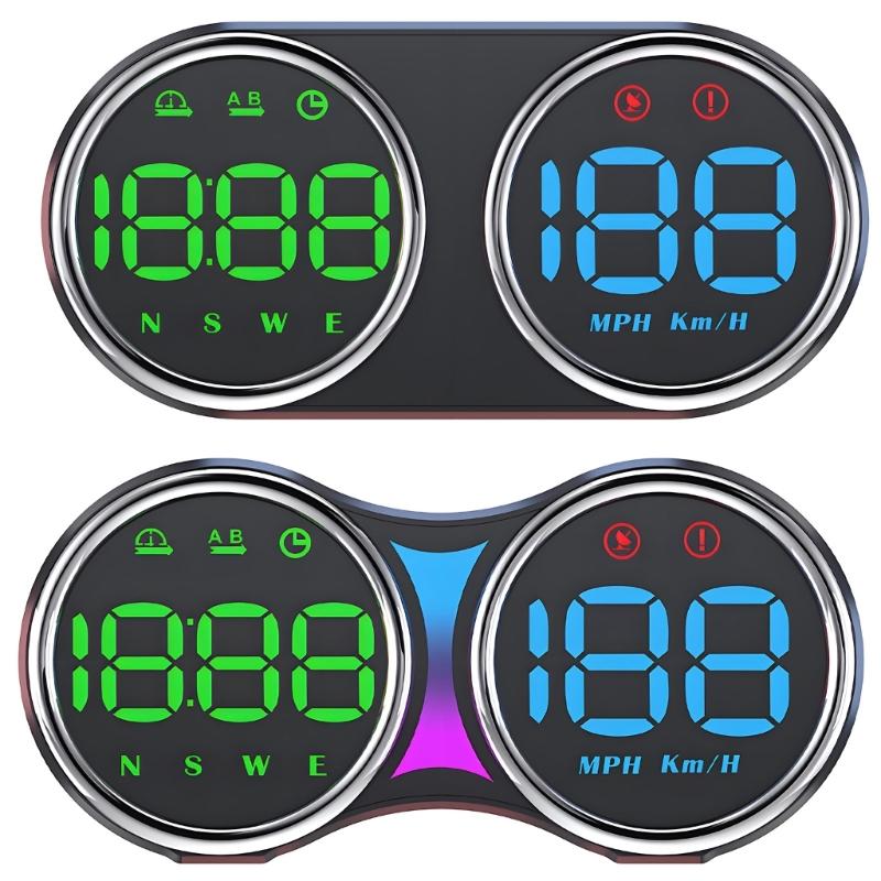 Twin Dial Car Speed Display MPH Dashboard Monitor with Type-C Controls for Daily Commute and Road Trip Driving Use